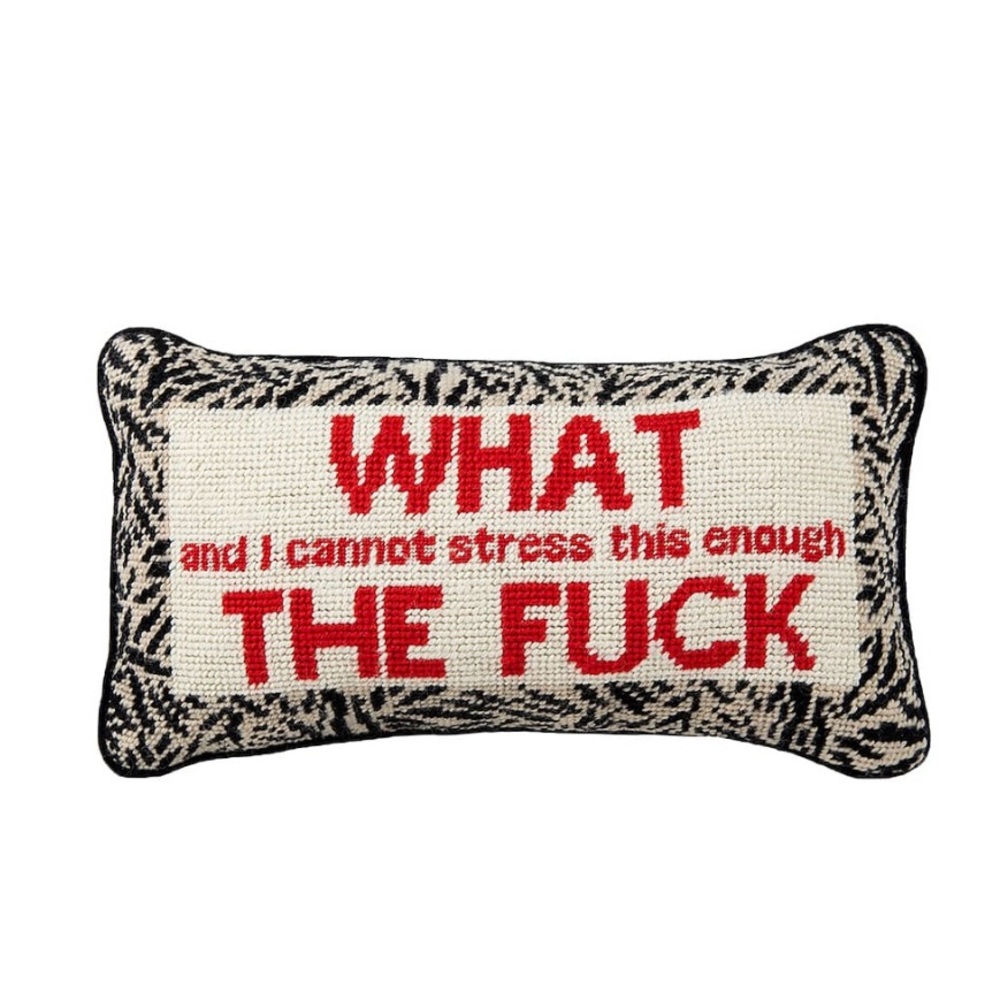 WTF needlepoint pillow from Furbish Studio